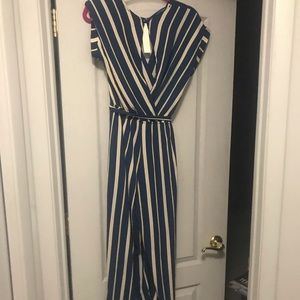 Blue and yellow slit and keyhole wide leg jumpsuit